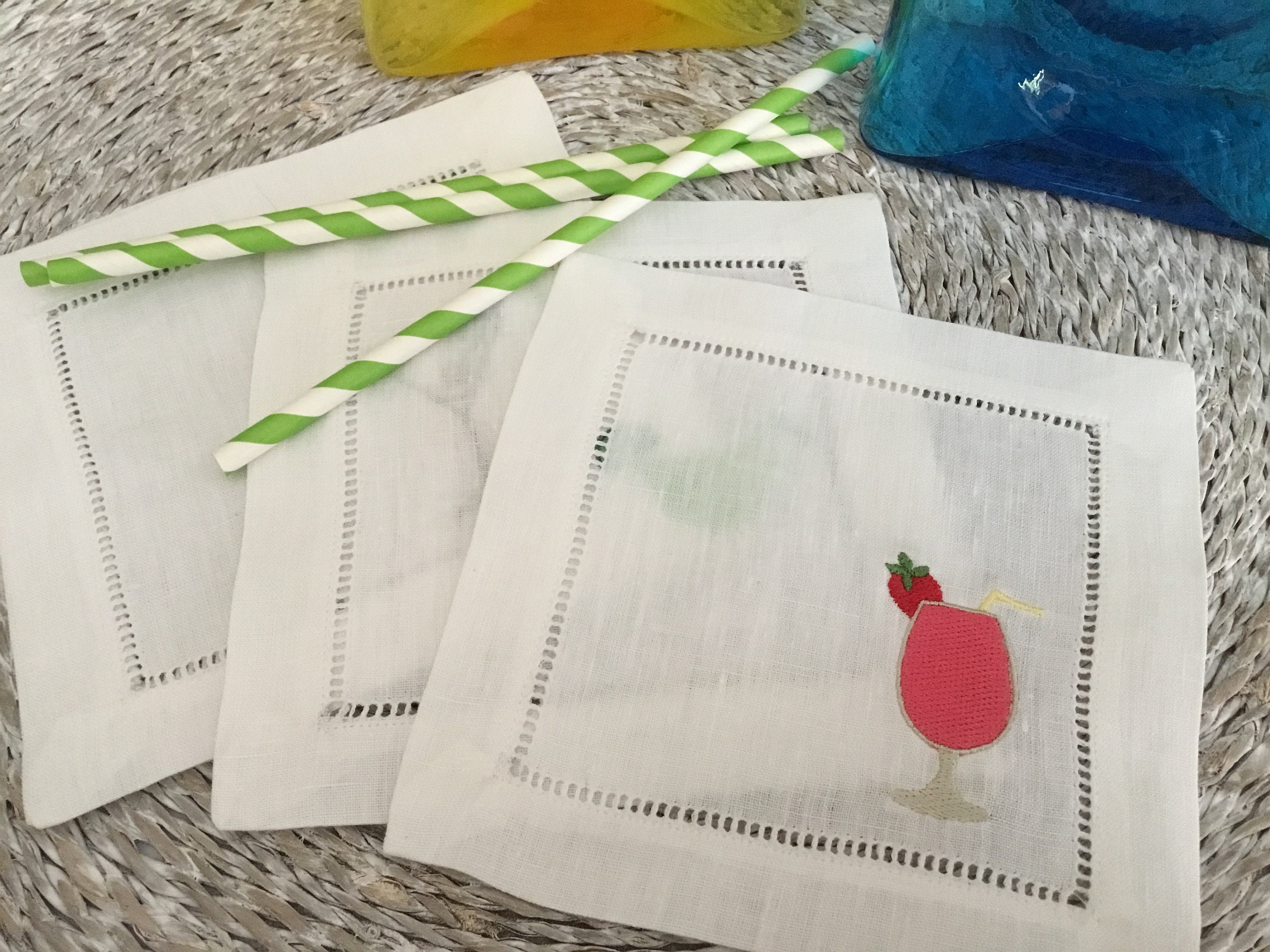 Cocktail Drink Napkins Happy Hour Napkins Embroidered Etsy