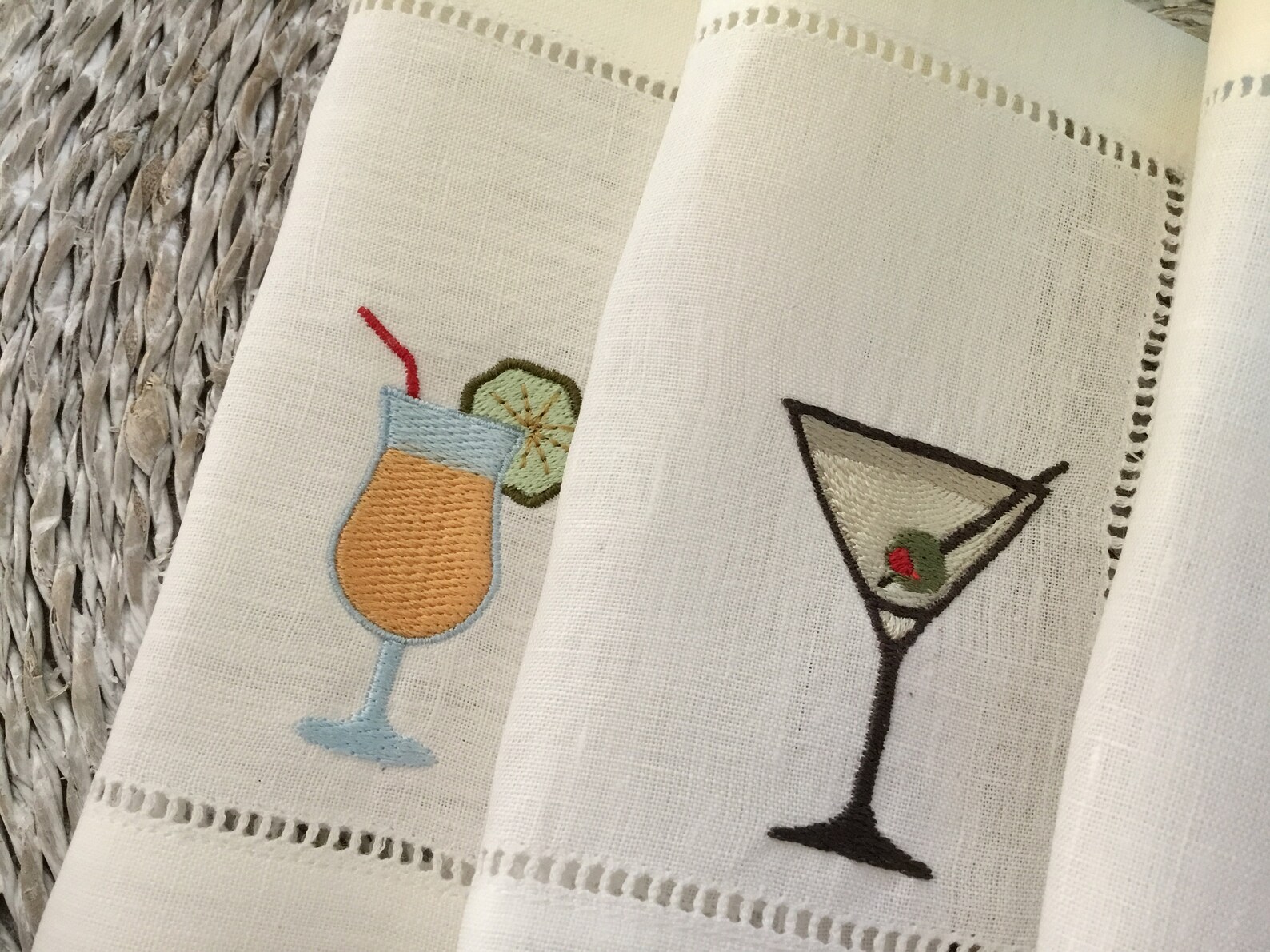 Cocktail Drink Napkins Happy Hour Napkins Embroidered Etsy