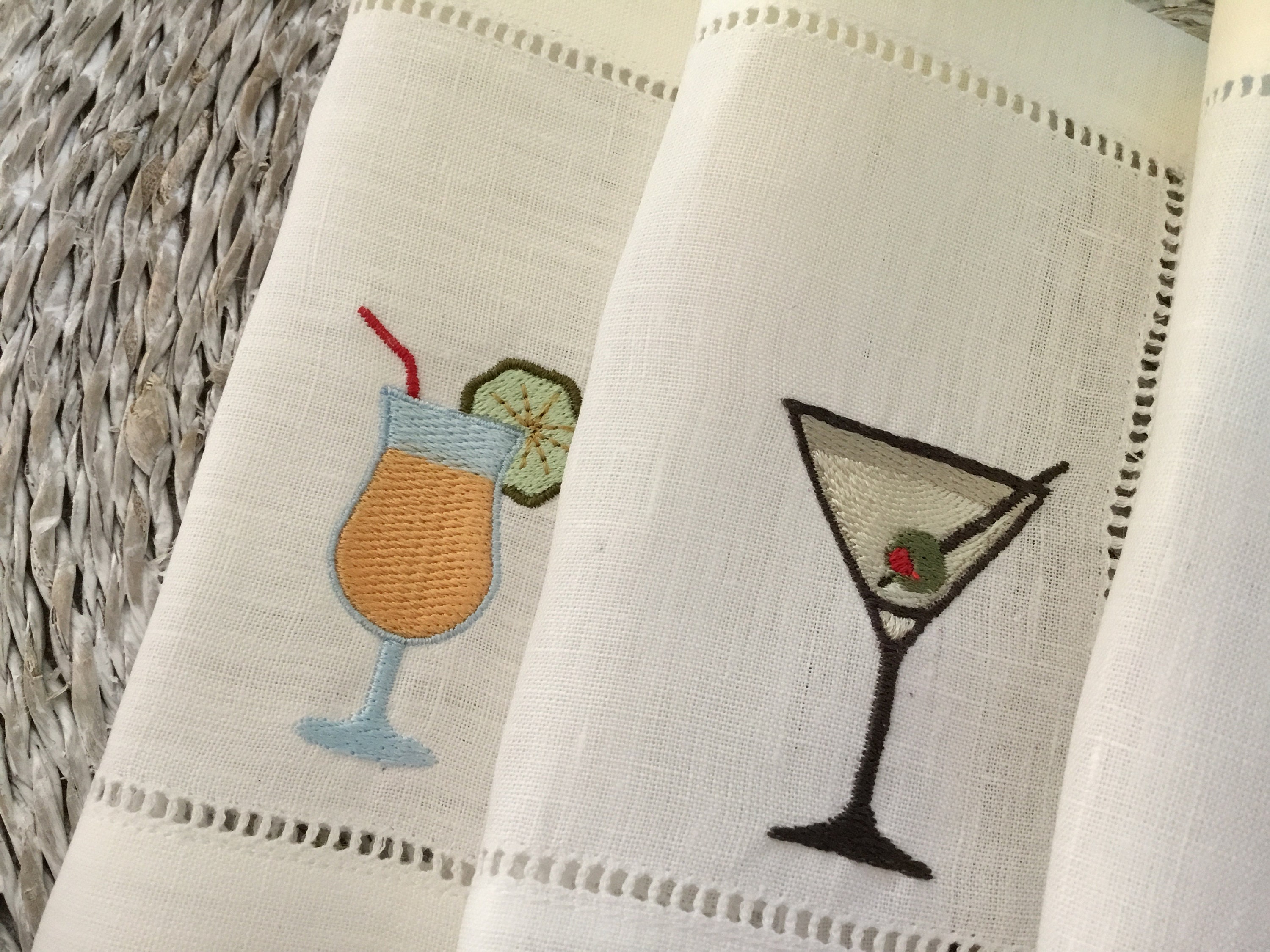 Cocktail Drink Napkins Happy Hour Napkins Embroidered Etsy