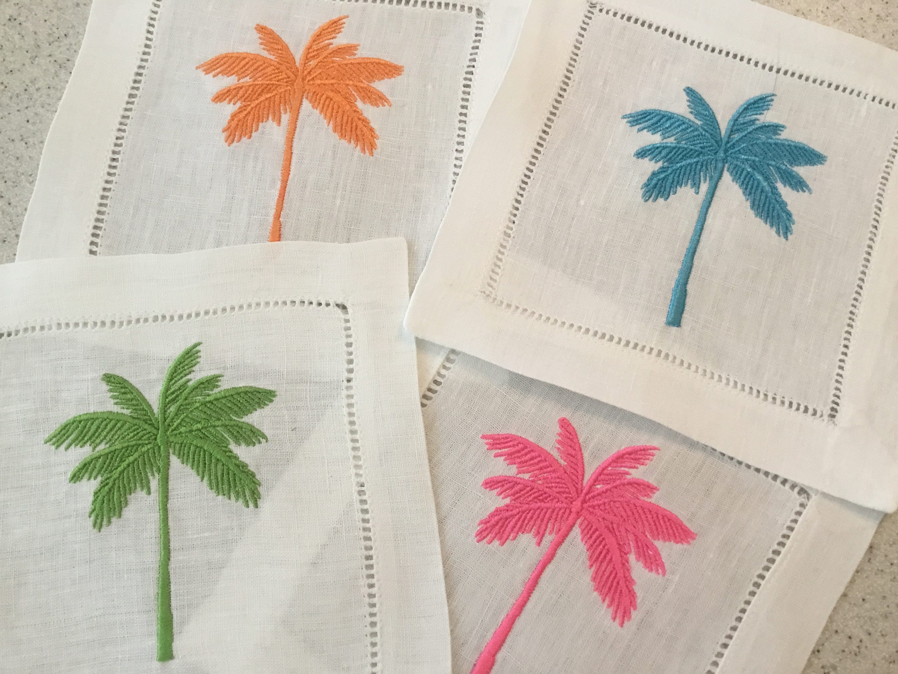 Palm Tree Embroidered Cocktail Napkins Palm Tree Party Napkins Hostess Gift Summer Beach Themed Napkins