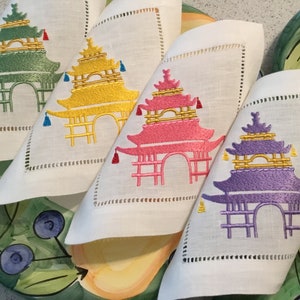 Pagoda Napkins Pink Green Yellow Purple | Pagoda Cocktail Napkins | Bar Cart | Gift