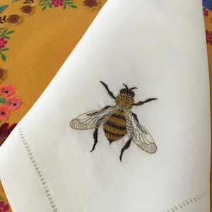 My Honey Bee Embroidered Linen Dinner Napkins | Bee Napkins | Golden Bee | Linen Napkins | Cloth Napkins | Bee Decor