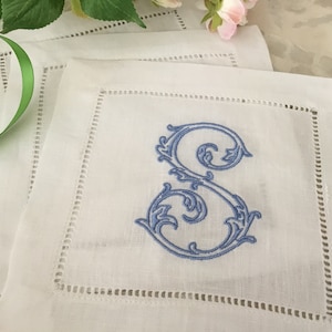 Monogram Linen Cocktail Napkins: Vintage Vine Initial, Set of 4