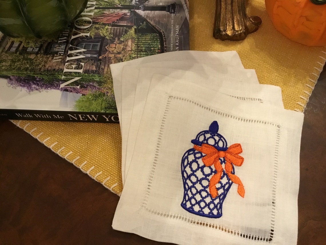 Chinoiserie Ginger Jar Cocktail Napkins Blue Orange Ginger Etsy