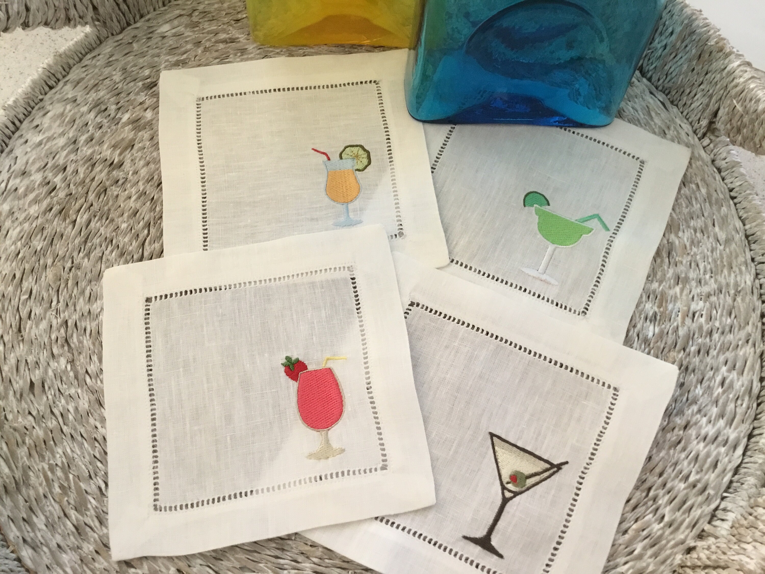 Cocktail Drink Napkins Happy Hour Napkins Embroidered Etsy