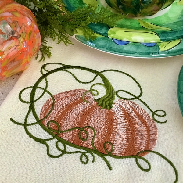 Embroidered Cinderella Pumpkin Towel |  Pumpkin Kitchen Towel | Autumn Fall or Thanksgiving Towel | Hostess Gift