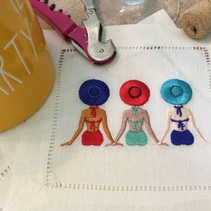 Bathing Beauties Linen Cocktail Napkins: Pool Party Decor, Set of 4