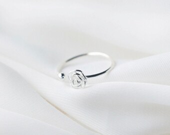 925 Silver Rose Ring - Floral Ring - Adjustable Ring - Special Gift