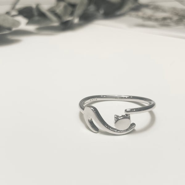 Stretching Cat Ring  - Cute Cat Ring - 925 Sterling Silver Adjustable Ring - Special Gift - Christmas Gift