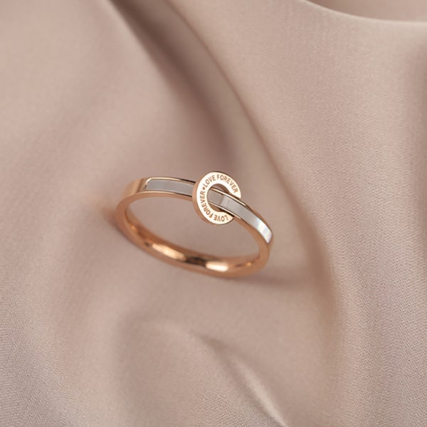 Rose Gold "Love Forever" Ring - White Shell Chic Ring - Titanium Ring - Special Gift