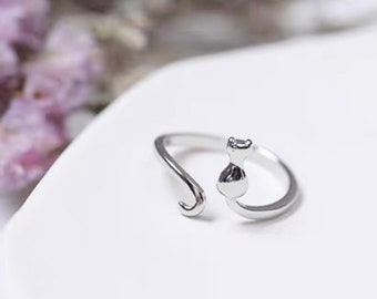 925 Silver Cat Ring - Adjustable Ring - Special Gift