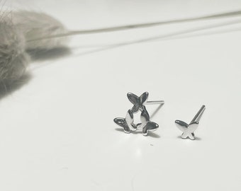 925 Silver Asymmetric Triple and Single Butterflies Earrings - a Pair of Stud Earrings - Special Gift for Her