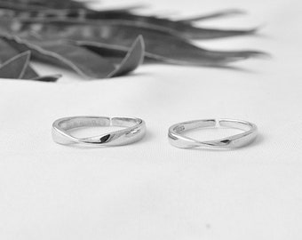 Anillos de promesa de Möbius para pareja - Anillos a juego alternativos infinitos - Alianza de boda ajustable de plata de ley 925 - Regalo de San Valentín