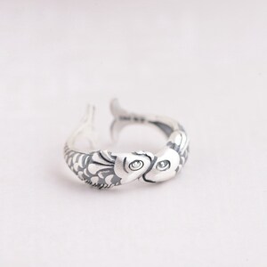 925 Silver Vintage Double Fish Ring Adjustable Ring Special Gift Christmas Gift image 5