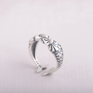 925 Silver Vintage Double Fish Ring Adjustable Ring Special Gift Christmas Gift image 4