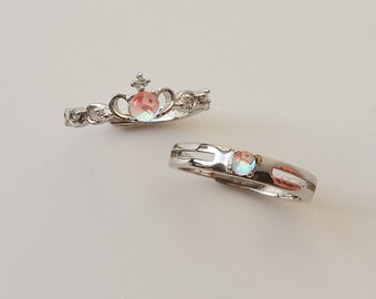 Bagues de couple princesse et chevalier en pierre de lune - Bagues réglables en argent sterling 925 - Bagues assorties - Alliance - Cadeau de la Saint-Valentin
