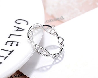 DNA Double Helix Ring - Hollow DNA Ring - 925 Stirling Silver Adjustable Ring - Special Gift - Christmas Gift