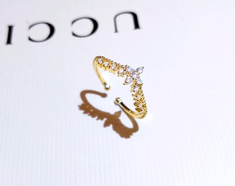 Crystals Crown Ring - Yellow Gold - Adjustable Ring - Special Gift