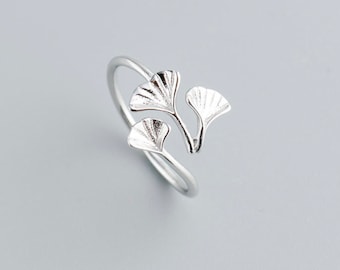 Ginkgo Leaves Ring - 925 Sterling Silver Adjustable Ring - Special Gift - Christmas Gift