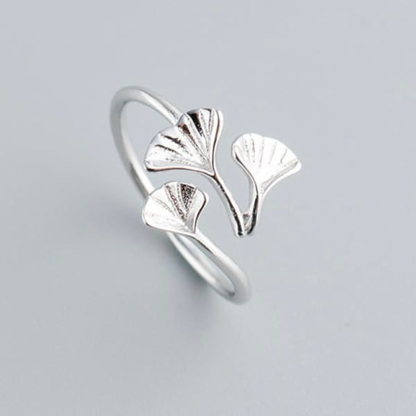 Ginkgo Leaves Ring - 925 Sterling Silver Adjustable Ring - Special Gift - Christmas Gift