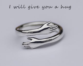 Hug Hug Ring - Hands Ring - 925 Sterling Silver Ring - Adjustable Ring - Special Gift - Love Gift