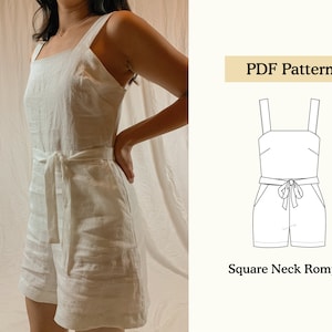 Keira Square Neck Romper // Digital PDF Sewing Pattern // US Sizes XS-2XL // Modern Sewing Patterns
