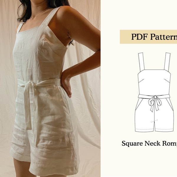 Keira Square Neck Romper // Digital PDF Sewing Pattern // US Sizes XS-2XL // Modern Sewing Patterns