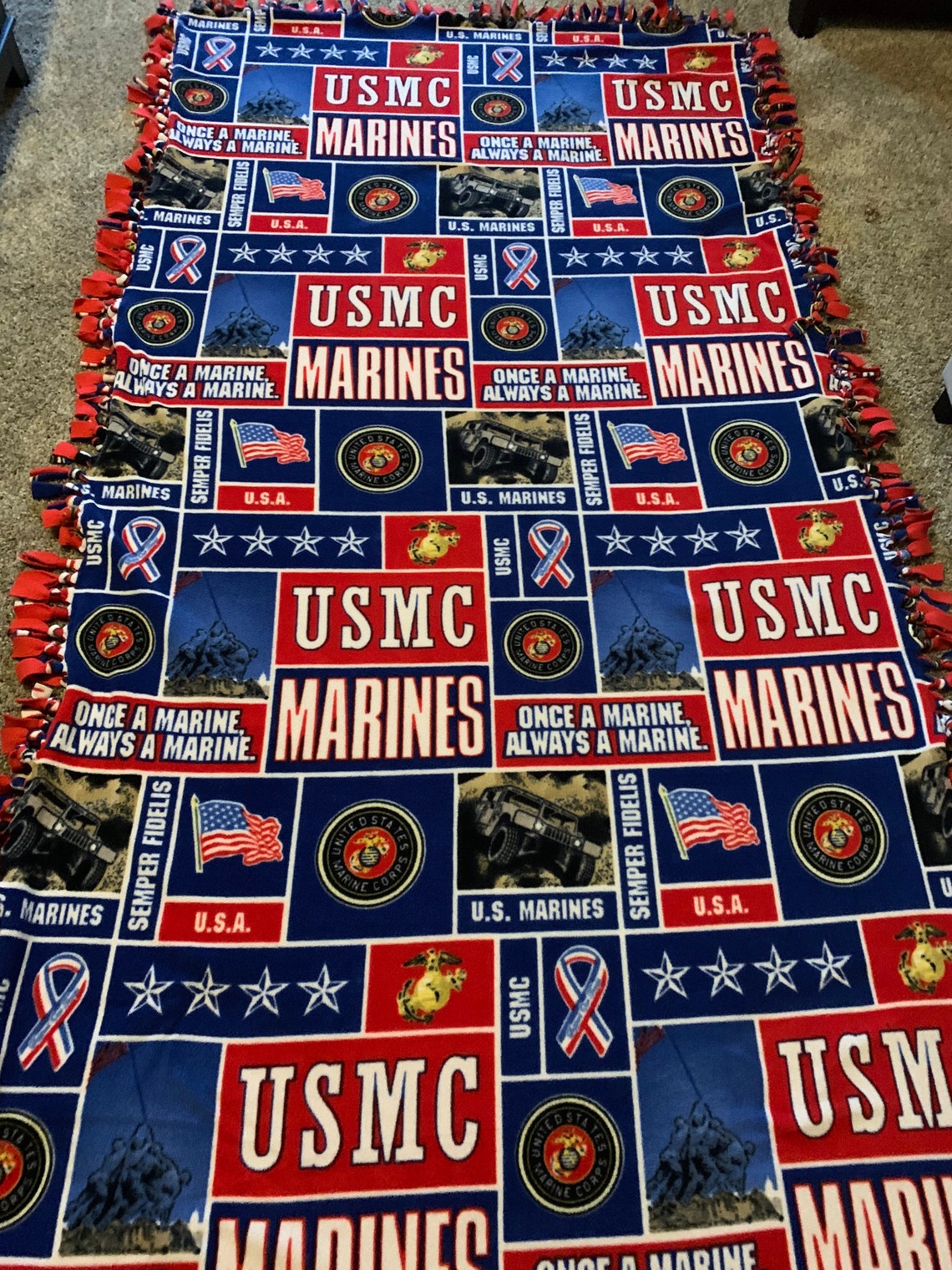US Marines Fleece Tie Blanket Etsy