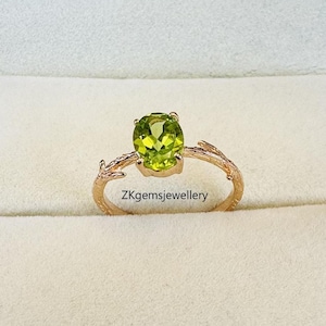 Handmade Oval Peridot Ring: Rose Gold Plated Sterling Silver, August Birthstone