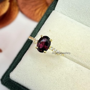 Oval Rhodolite Garnet Ring: Gold Plated Sterling Silver, January Birthstone