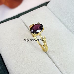 Handmade Rhodolite Garnet Ring: Oval Gem, Gold Plated Sterling Silver