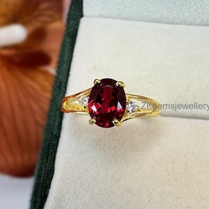 Bague rubis en argent sterling plaqué or fait main : motif ovale