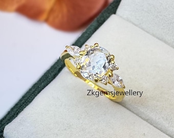 Handmade Oval Aquamarine Ring: Gold Plated Sterling Silver Birthstone