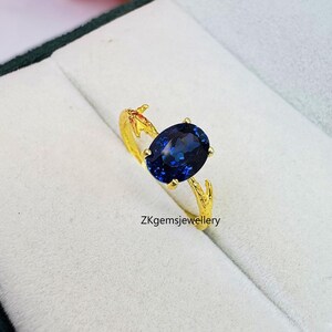 Oval Blue Sapphire Ring: Gold Plated Sterling Silver, September Birthstone