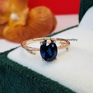 Oval Sapphire Ring: Rose Gold Sterling Silver September Birthstone