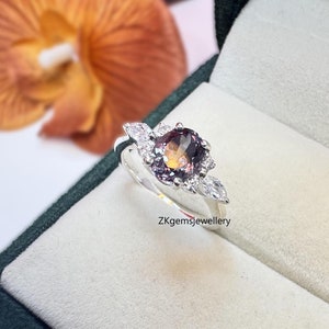 Color Change Alexandrite Ring: Oval Cut Sterling Silver Birthstone