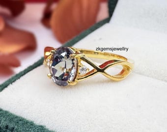 Alexandrite Sterling Silver Ring: June Birthstone, Gold Plated
