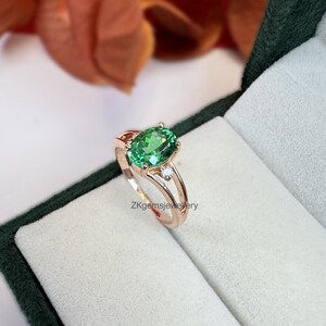 Rose Gold Emerald Ring: Oval Sterling Silver, May Birthstone