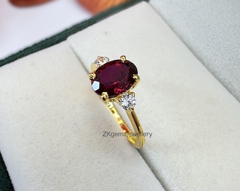 Ruby Cluster Ring: Gold Plated Sterling Silver, July Birthstone