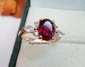 Handmade  Ruby Ring: Rose Gold 925 Sterling Silver, Cubic Zirconia