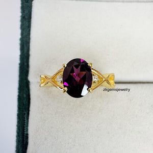 Rhodolite Garnet Ring: Oval Gem, Gold Plated Sterling Silver