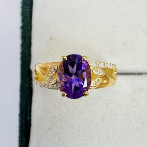 Bague améthyste naturelle, pierre de naissance de février, bague de grappe, argent sterling 925, bague de promesse, améthyste taille ovale, bague cadeau d'anniversaire, lui offrir