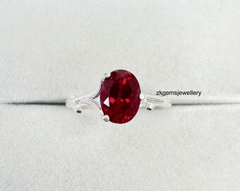 Oval Rubin Ring: 925 Sterling Silber Krappenfassung