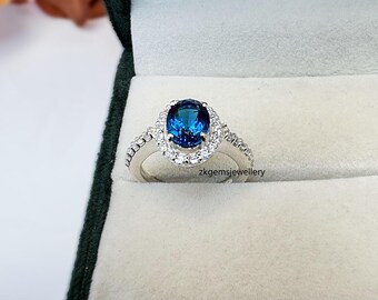 London Blue Topaz Ring: Sterling Silver Promise Ring, CZ Accents