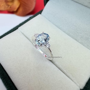 Oval Aquamarine Ring: Sterling Silver March Birthstone, Cubic Zirconia