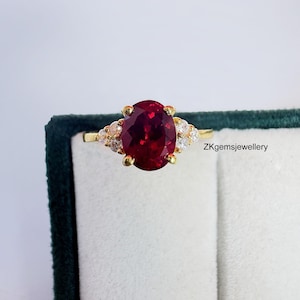 Ruby Ring, 925 Sterling Silver, Three Stone Ring, July Birthstone, Prong Ring, Ruby Jewelry, Cluster Ring, Stackable Ring, Birthday Gifts