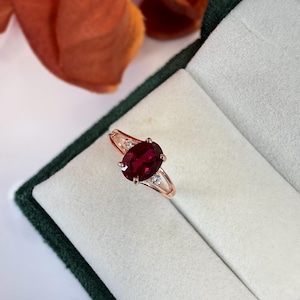 Oval Lab Ruby Ring: 925 Sterling Silver, Rosegold Plated