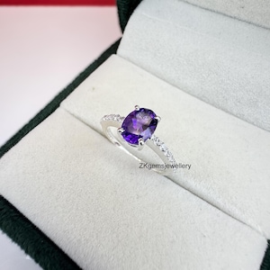 Natural Amethyst Ring, February Birthstone, Birthstone Ring, 925 Sterling Silver, Promise Ring, Oval Cut Amethyst, Engagement Ring, Gift Her