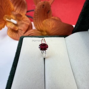 Oval Lab Ruby Ring: 925 Sterling Silver, CZ Accents