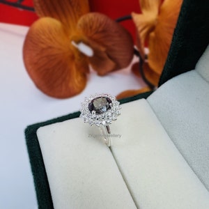 Oval Alexandrite Halo Ring: Sterling Silver June Birthstone